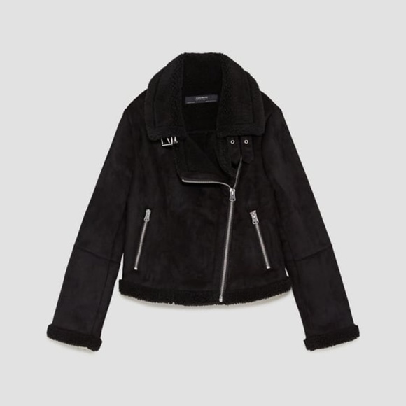 zara black shearling jacket